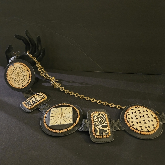 Vintage Black and Tan Chico's Geometric Belt M/L Boho Witchycore Goth Western - Picture 11 of 11